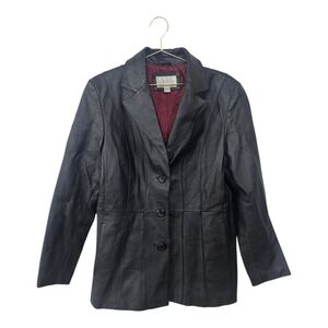 WORTHINGTON Leather Jacket Sz L Black 100% Leather Genuine Women's